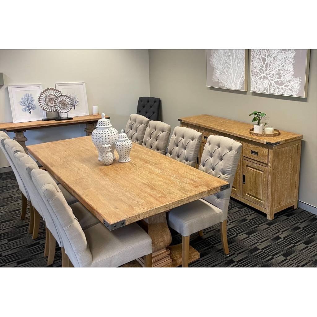 ASTI RECTANGULAR PEDESTAL DINING TABLE IN HONEY WASH 230CM - MyChocolateWood