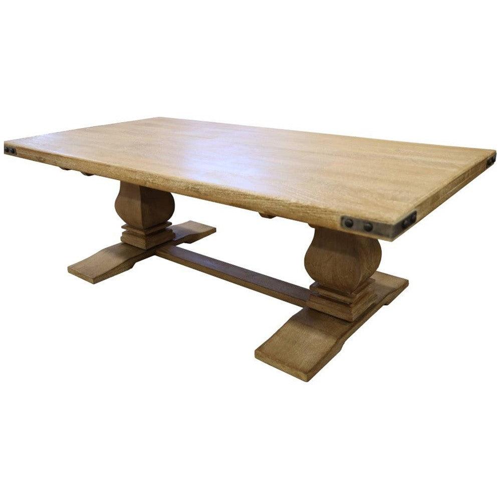 ASTI SOLID MANGO WOOD PEDESTAL COFFEE TABLE IN HONEY WASH - MyChocolateWood