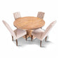 ASTI MANGO WOOD ROUND PEDESTAL DINING TABLE 135CM + 4 X ROSSI HAMPTONS DINING CHAIR WITH A LINEN FABRIC IN BEIGE- PACKAGE DEAL - MyChocolateWood