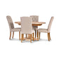 ASTI MANGO WOOD ROUND PEDESTAL DINING TABLE 135CM + 4 X ROSSI HAMPTONS DINING CHAIR WITH A LINEN FABRIC IN BEIGE- PACKAGE DEAL - MyChocolateWood