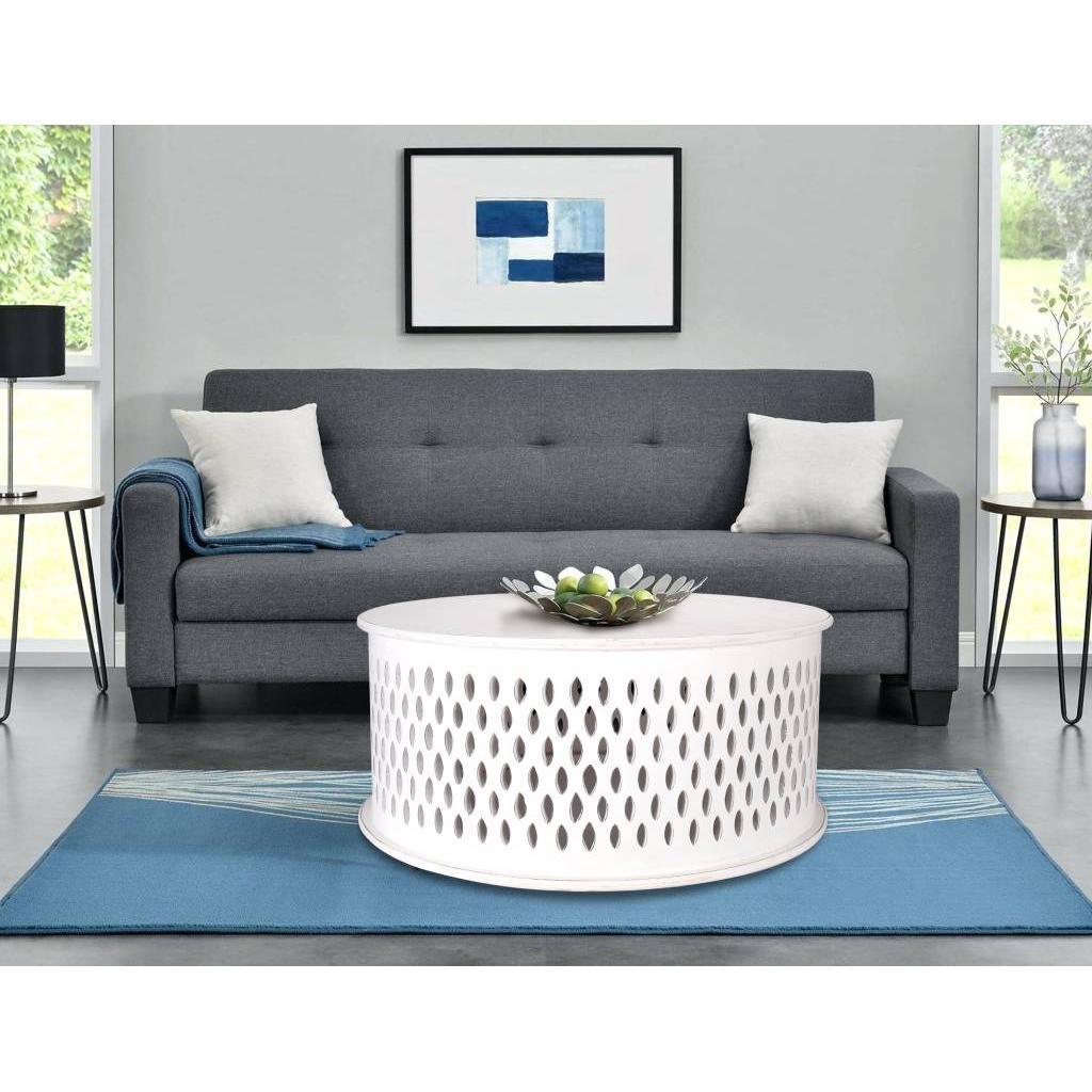 MOSAIC SOLID HARDWOOD ROUND COFFEE TABLE WHITE - MyChocolateWood