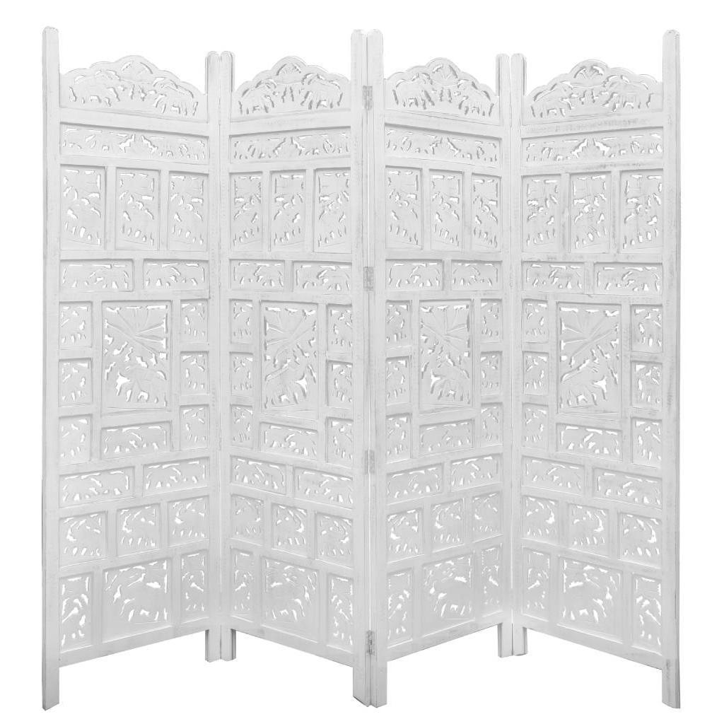 ELEPHANT SCREEN 4 PANELS IN WHITE