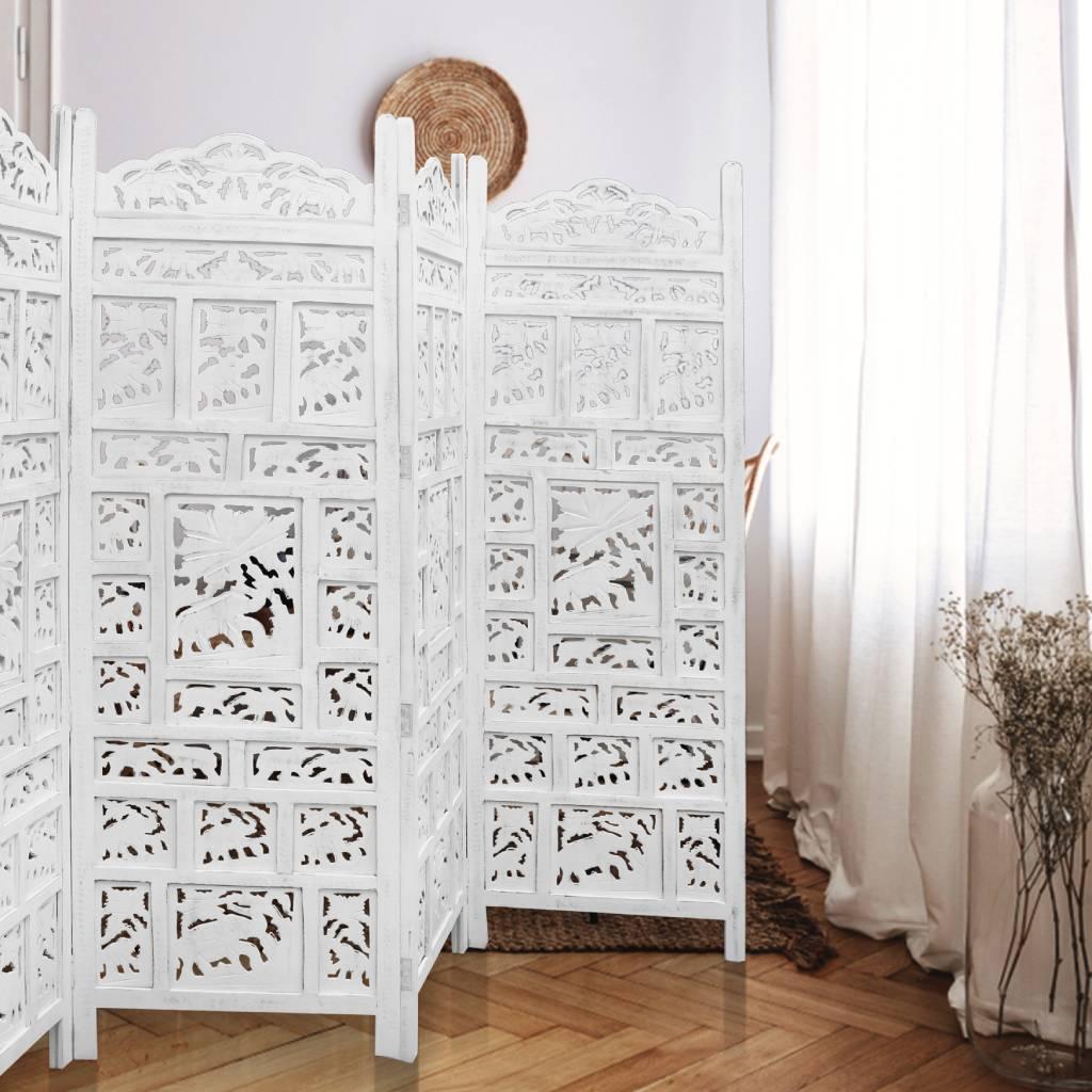 ELEPHANT SCREEN 4 PANELS IN WHITE