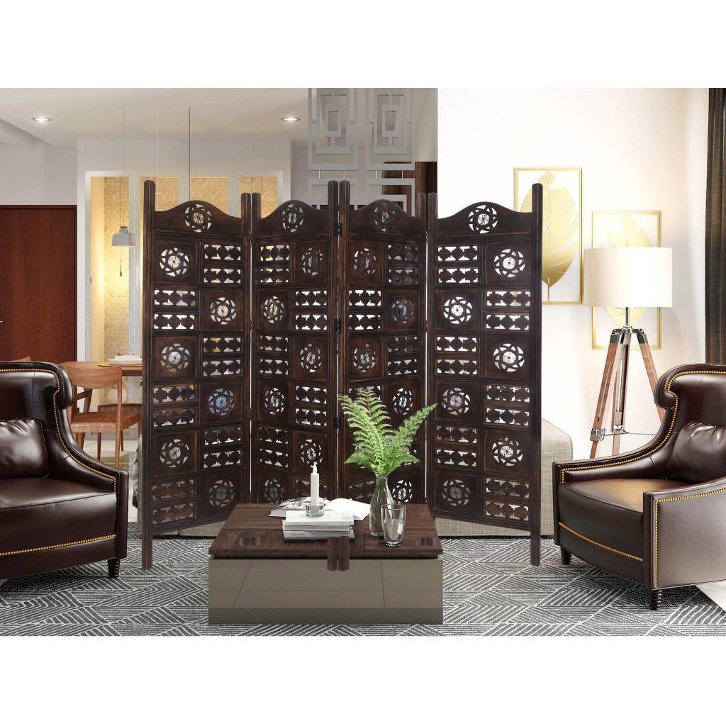 CIRCLE SCREEN 4 PANELS IN BURNT FINISH - MyChocolateWood