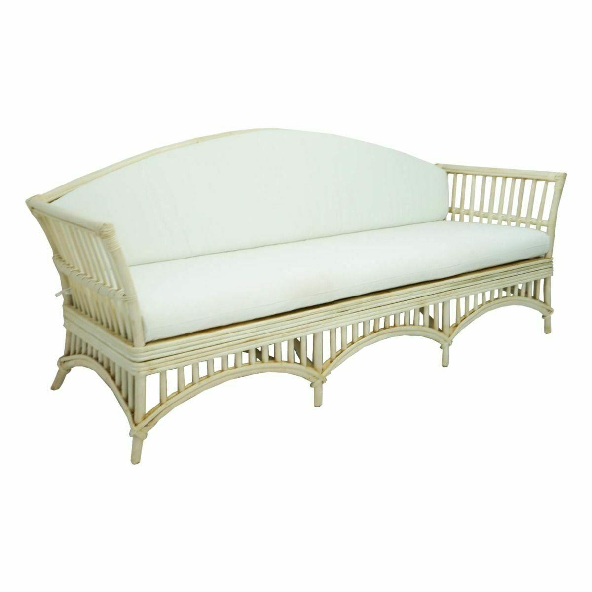 DENIZE HAMPTONS RATTAN 2.5 SEATER SOFA IN  NATURAL/ WHITE CUSHION WITH AN ADDITIONAL OUTDOOR CUSHION COVER IN BLUE & WHITE STRIPE - MyChocolateWood