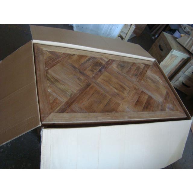 MORO RECYCLED ELM RUSTIC DINING TABLE PARQUETRY TOP 150CM - MyChocolateWood