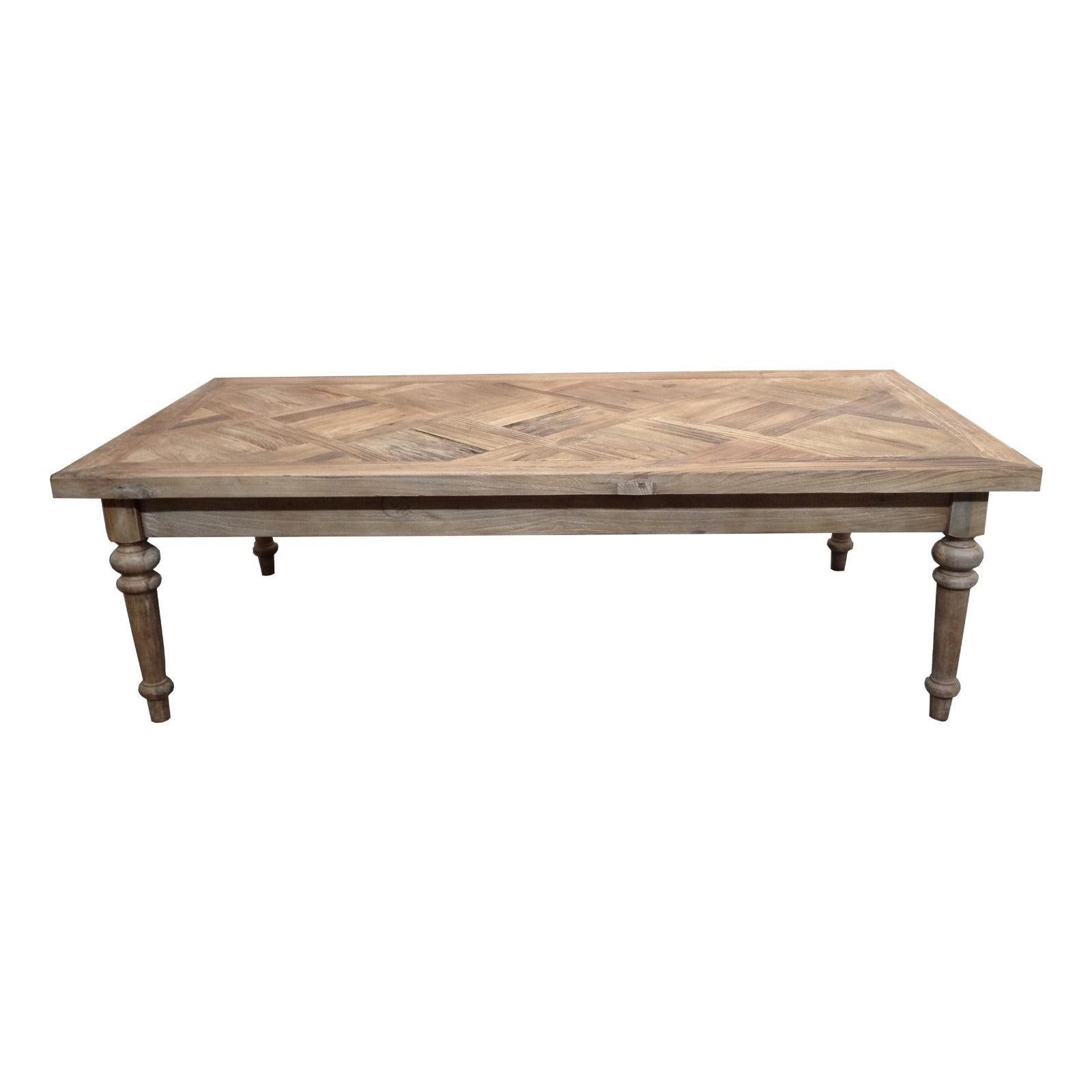 MORO RUSTIC RECYCLED  ELM COFFEE TABLE WITH PARQUETRY TOP 140CM