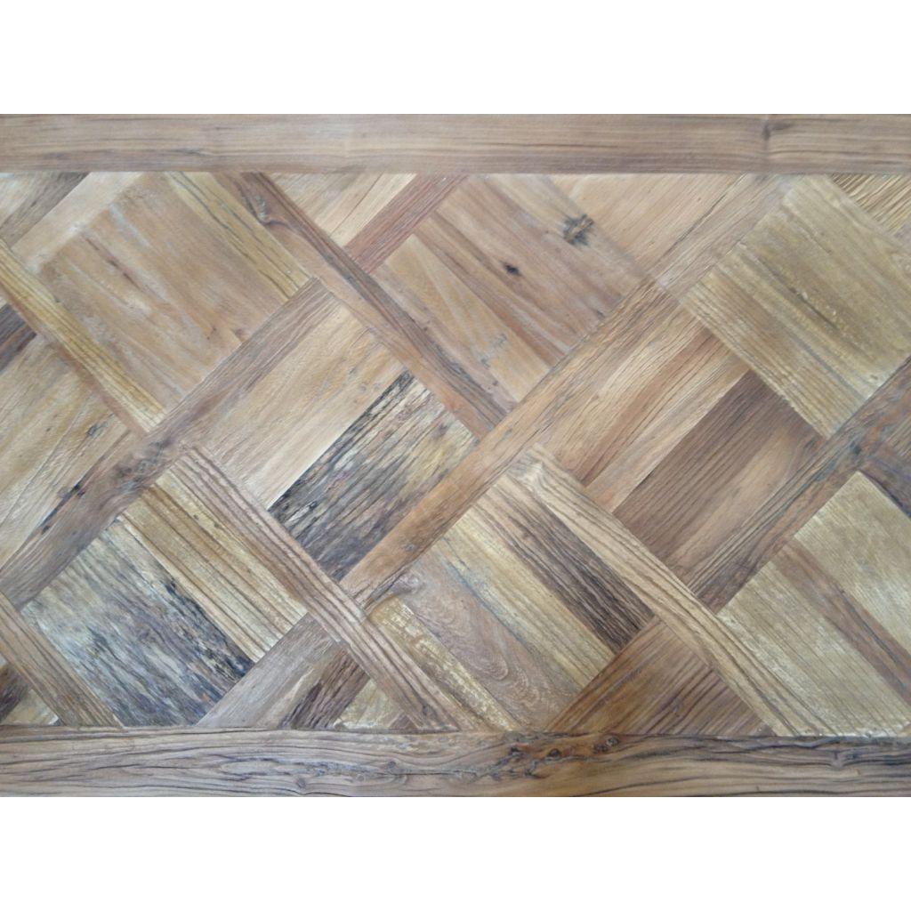 MORO RUSTIC RECYCLED ELM SIDE TABLE/ LAMP TABLE - PARQUETRY TOP 55CM - MyChocolateWood