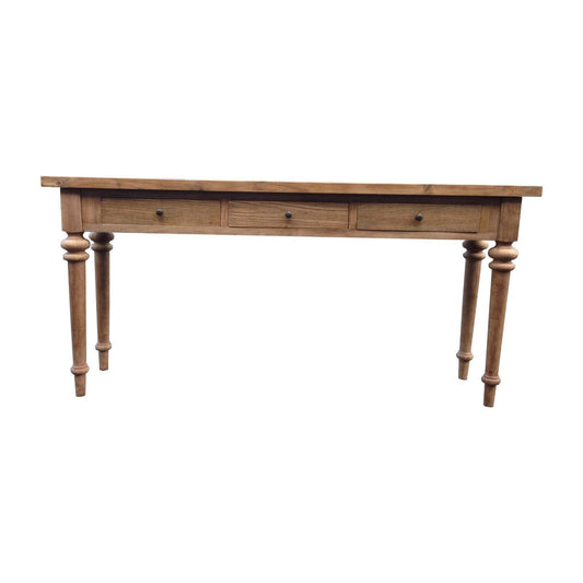 MORO RECYCLED ELM RUSTIC CONSOLE/HALL TABLE 3 DRAWERS PARQUETRY TOP  180CM