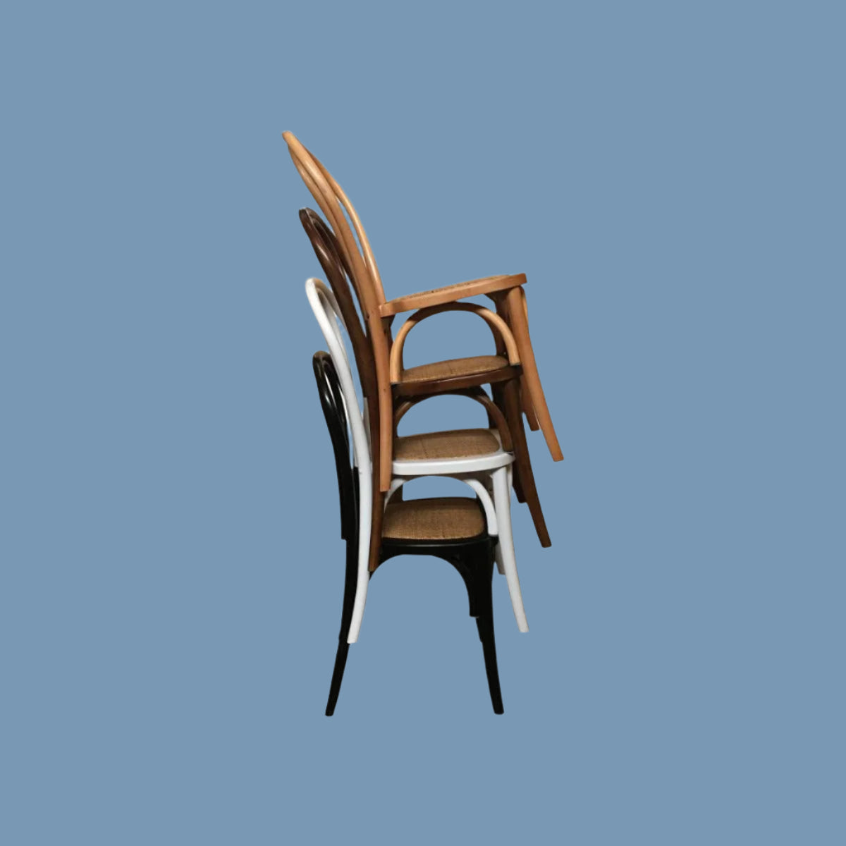 CRISTO STACKABLE WHITE BENTWOOD DINING CHAIR WITH RATTAN SEAT
