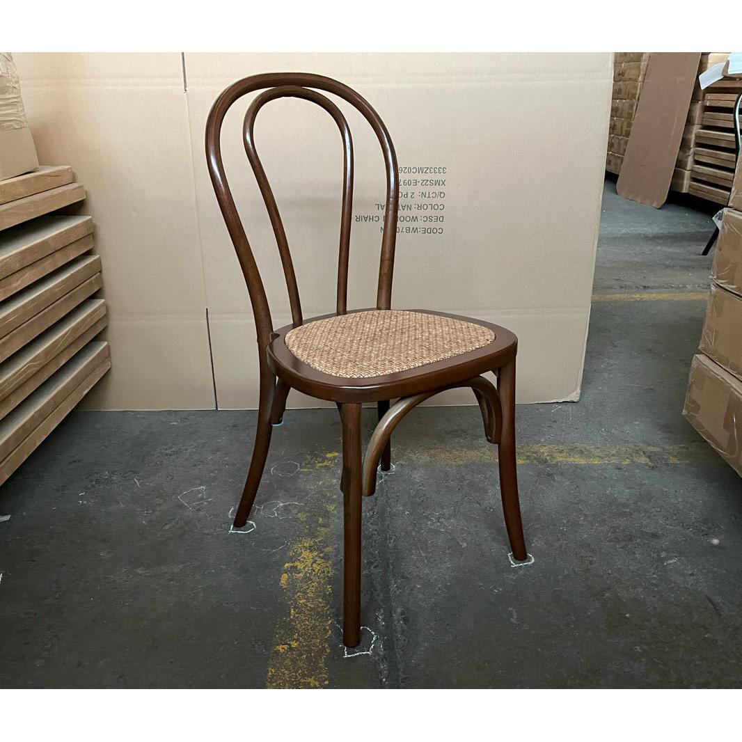 CRISTO STACKABLE BROWN BENTWOOD DINING CHAIR WITH RATTAN SEAT