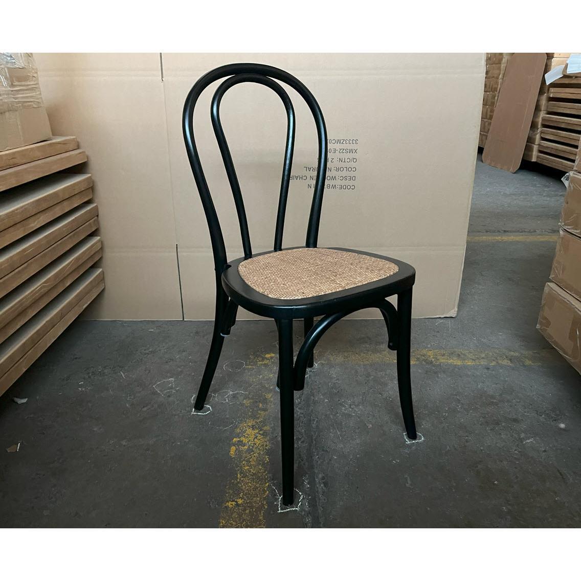 CRISTO STACKABLE BLACK BENTWOOD DINING CHAIR WITH RATTAN SEAT