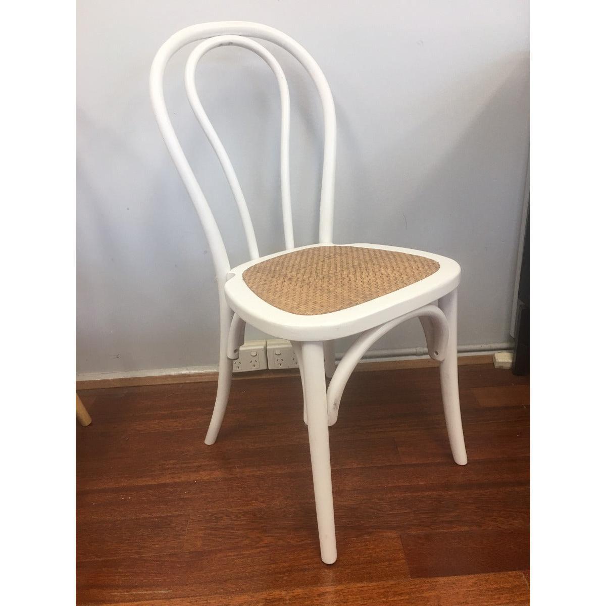 CRISTO STACKABLE WHITE BENTWOOD DINING CHAIR WITH RATTAN SEAT