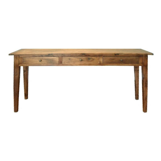 LINDI RUSTIC COUNTRY STYLE CONSOLE/HALL TABLE RECYCLED ELM 3 DRAWER IN HONEY 180CM