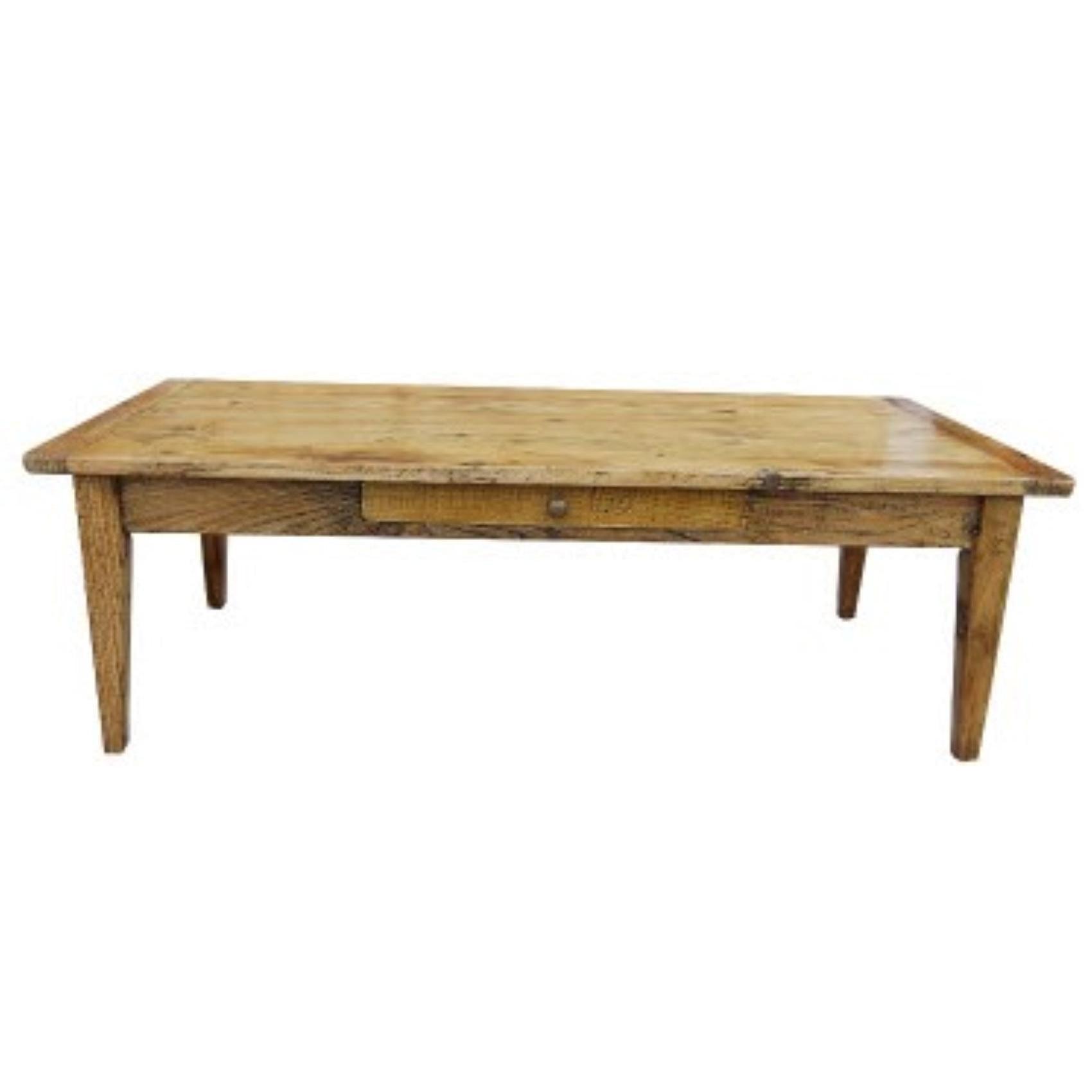 LINDI RECYCLED ELM RUSTIC COUNTRY STYLE COFFEE TABLE 1 DRAWER - HONEY