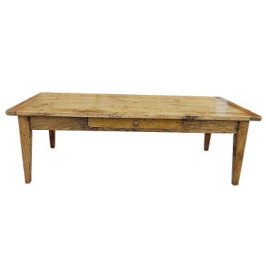 LINDI RECYCLED ELM RUSTIC COUNTRY STYLE COFFEE TABLE 1 DRAWER - HONEY
