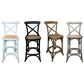 MELROSE CROSS BACK BAR STOOL WITH RATTAN SEAT IN BLACK - 65CM SEAT HEIGHT - MyChocolateWood