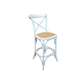 MELROSE CROSS BACK BAR STOOL WITH RATTAN SEAT IN WHITE - 65CM SEAT HEIGHT - MyChocolateWood
