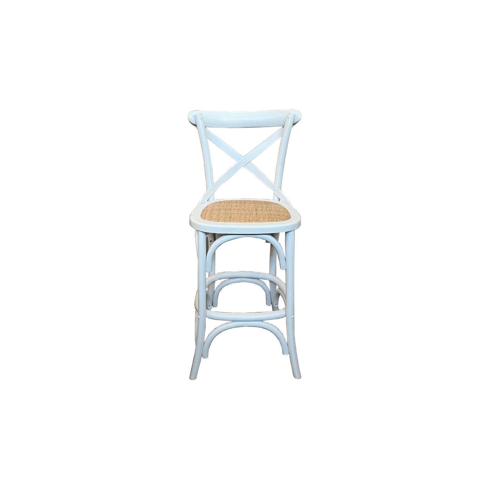MELROSE CROSS BACK BAR STOOL WITH RATTAN SEAT WHITE - 76CM SEAT HEIGHT - MyChocolateWood