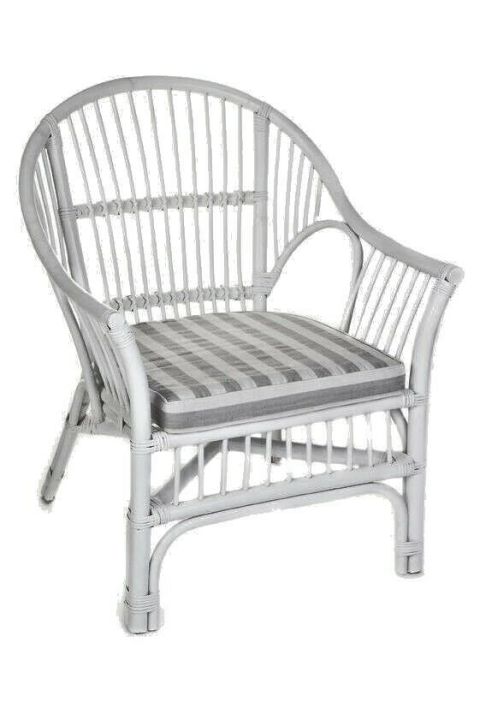 EURO SOLID WHITE RATTAN LOUNGE CHAIR/ ACCENT CHAIR/ ARMCHAIR W/ STRIPED ...