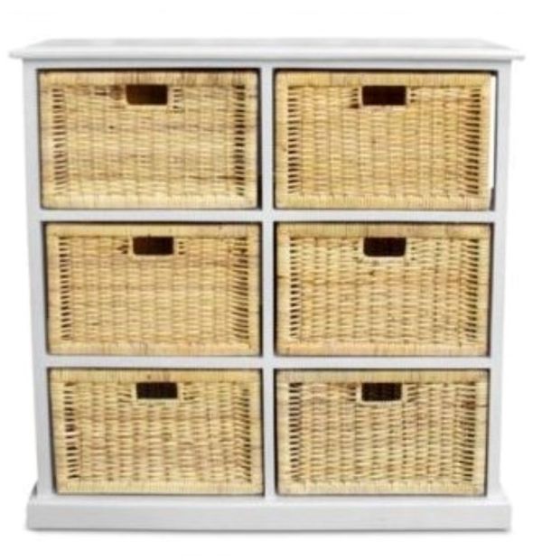 HAWAII WOOD & WICKER 6 DRAWERS TALLBOY IN WHITE