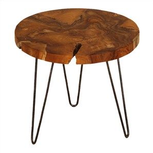 Top Root Teak Iron Leg Sofa Table - 55cm