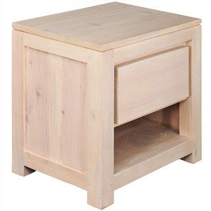 TANAKA SOLID MAHOGANY TIMBER BEDSIDE TABLE WITH 1 DRAW IN WHITE WASH