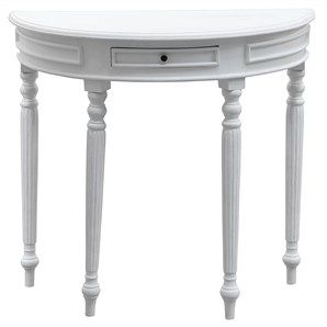 EMERY SOLID MAHOGNAY TIMBER HALF MOON ROUND CONSOLE/HALL TABLE 83CM - WHITE