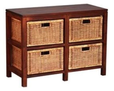 MAGENTO SOLID MAHOGANY TIMBER WOOD & WICKER 4 DRAWERS DRESSER 