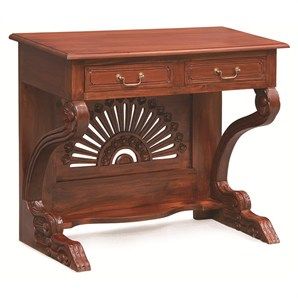 Double-Drawer Solid Mahogany Desk W-Fan Carving - Mahogany SPECAIL ORDER ONLY 