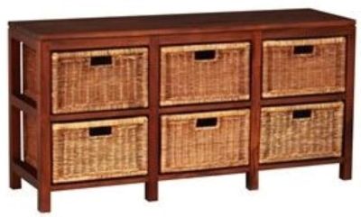 MAGENTO SOLID MAHOGANY TIMBER WOOD & WICKER 6 DRAWERS DRESSER 