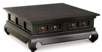 SOLID MAHOGANY 4 DRAWERS OPIUM LEG SQUARE COFFEE TABLE IN CHOCOLATE