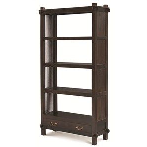Three-Shelf + 2 Drawers Solid Mahogany Open Bookcase - Chocolate