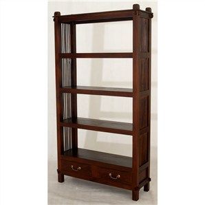 Three-Shelf + 2 Drawers Solid Mahogany Open Bookcase - Mahogany