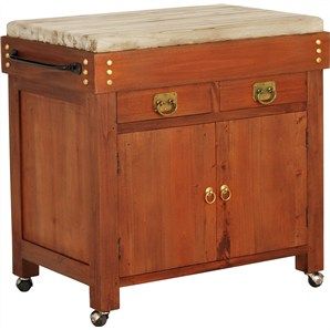 RICARDO SOLID MAHOGANY TIMBER LARGE BUTCHER BLOCK KITCHEN ISLAND WITH CASTORS IN LIGHT PECAN