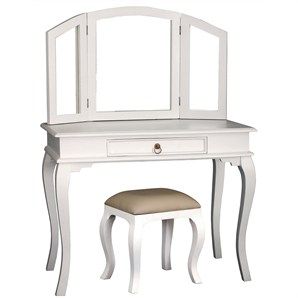 Queen Ann Solid Mahogany Timber Dressing Table with Stool - White