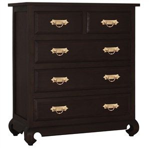 Sinai Solid Mahogany Timber 5 Drawer Tallboy, Chocolate - By special order only