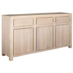 TANAKA SOLID MAHOGANY BUFFET WITH 3 DOORS & DRAWERS IN WHITE WASH