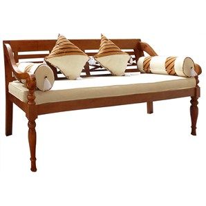 Fabiano's Solid Mahogany Timber 200cm Bench with Cushions and Pillows - Light Pecan