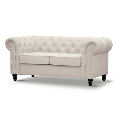WOODLEY LOUNGE CHESTERFIELD 2-SEATER SOFA COUCH SETTEE IN BEIGE FABRIC