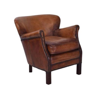 BARBAROSA VINTAGE AGED LEATHER ARMCHAIR IN CARAMEL