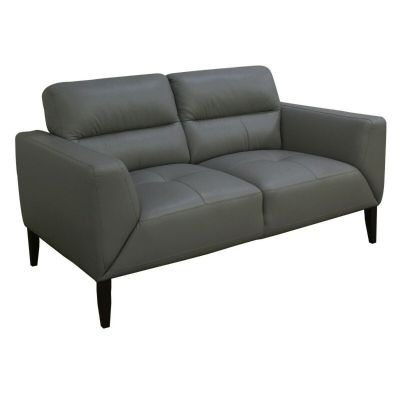 LOUANNE 2-SEATER REAL LEATHER SOFA SETTEE COUCH GUNMETAL
