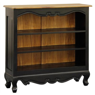 ALEXEI QUEEN ANN STYLE SOLID MAHOGANY LOW BOOKCASE BLACK/CARAMEL