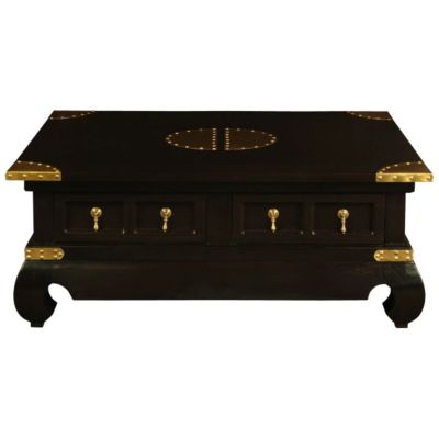 HIROKO SOLID MAHOGANY CHINESE STYLE 4 DRAWERS RECTANGULAR COFFEE TABLE IN CHOCOLATE