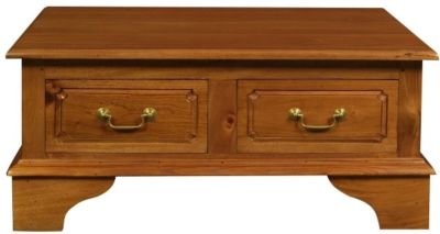 KLEVERSON SOLID MAHOGANY 4 DRAWERS RECTANGULAR COFFEE TABLE IN LIGHT PECAN