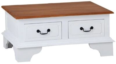 KLEVERSON SOLID MAHOGANY 4 DRAWERS RECTANGULAR COFFEE TABLE IN WHITE/CARAMEL