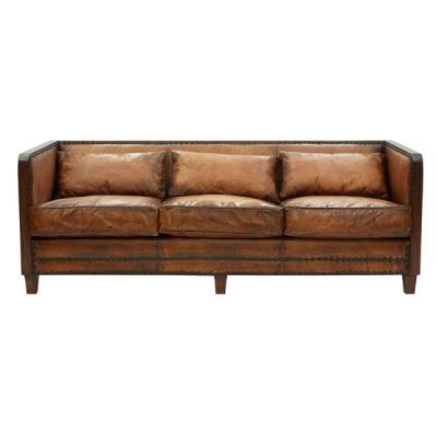 MORANG AGED LEATHER 3 SEATER SOFA IN TOFFEE FINISH