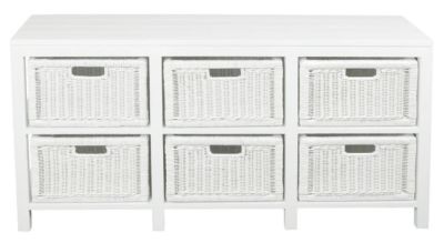 MAGENTO SOLID MAHOGANY TIMBER WOOD & WICKER 6 DRAWERS DRESSER IN WHITE