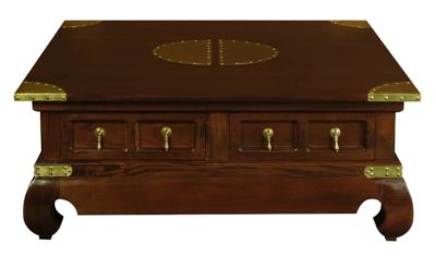 HIROKO SOLID MAHOGANY CHINESE STYLE 4 DRAWERS SQAURE COFFEE TABLE IN MAHOGANY