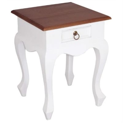 QUEEN ANN SOLID MAHOGANY TIMBER SINGLE DRAWER LAMP TABLE - WHITE/CARAMEL